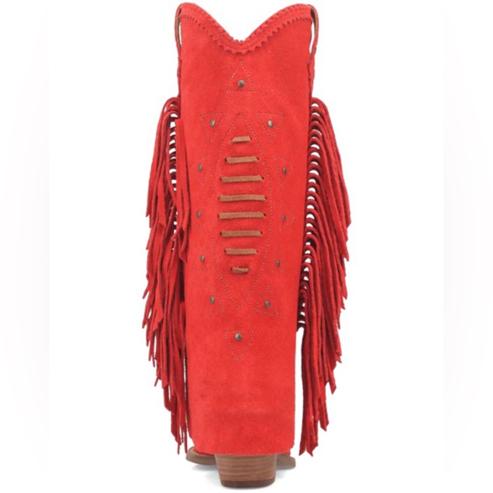 DINGO Red Made In Mexico Suede Spirit Trail Boots With Fringe Size 6 - Picture 5 of 7